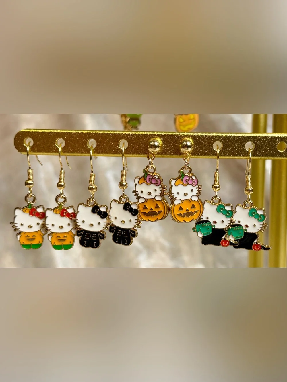 Hello Kitty Inspired Pink Bow Pumpkin Dangle Earrings